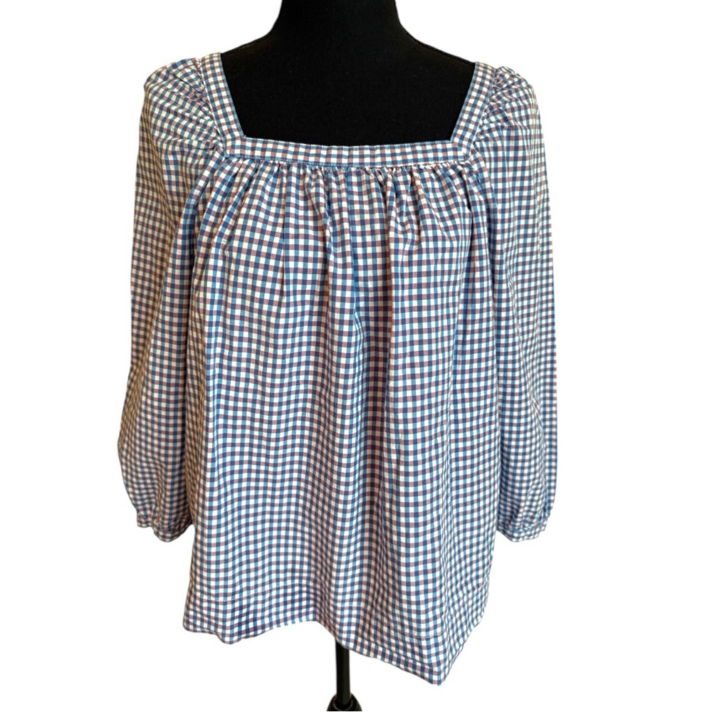 J.Crew Penny‎ Gingham Peasant Square Neck Blouse Sz 6